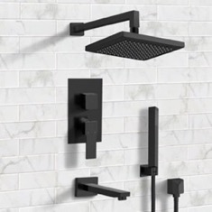 Matte Black Tub and Shower Faucet Set with Handheld, Rain Shower Head
